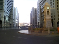 A deserted clocktower after sunrise